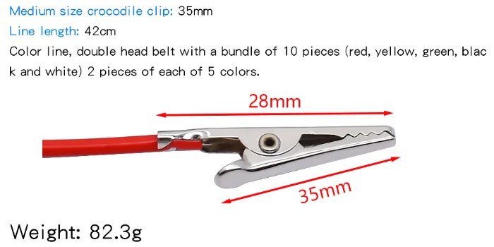 Cables de prueba coloridos, Clip de batería de cocodrilo de doble cabeza, 45CM, puente eléctrico de prueba de bricolaje, 10 piezas - imagen 5