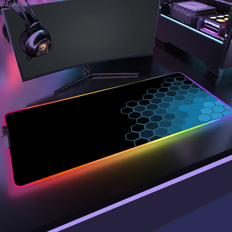 Alfombrilla de ratón RGB grande geométrica, alfombrilla de ratón LED para juegos, alfombrillas de ratón para Gamer, alfombrillas de mesa, alfombrilla de escritorio para PC, alfombrilla para teclado RGB XXL 90x40cm - imagen 4