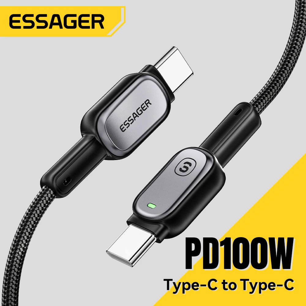 Essager 100W tipo C a tipo C Cable para iPhone16 15 Xiaomi Samsung Huawei PD carga rápida para Macbook Tablet portátil Cable LED