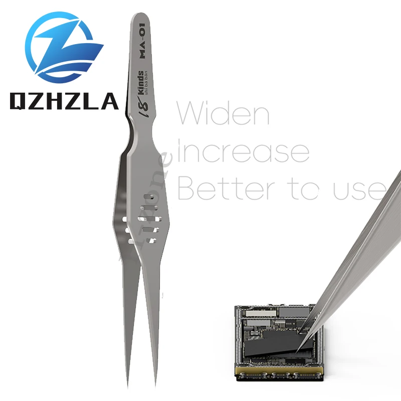 Pinzas ensanchadas de acero inoxidable de alta dureza QZLAHZ MA-01, herramientas de reparación electrónica de teléfono con línea de vuelo de precisión