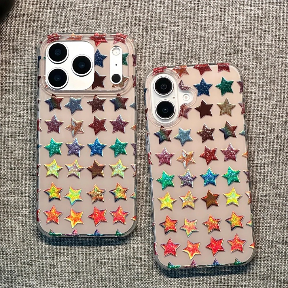 Fundas de teléfono con estampado de estrellas de cinco puntas coloridas a la moda para IPhone 13, 16, 15, 14, 17Pro Max, funda protectora a prueba de golpes - imagen 3