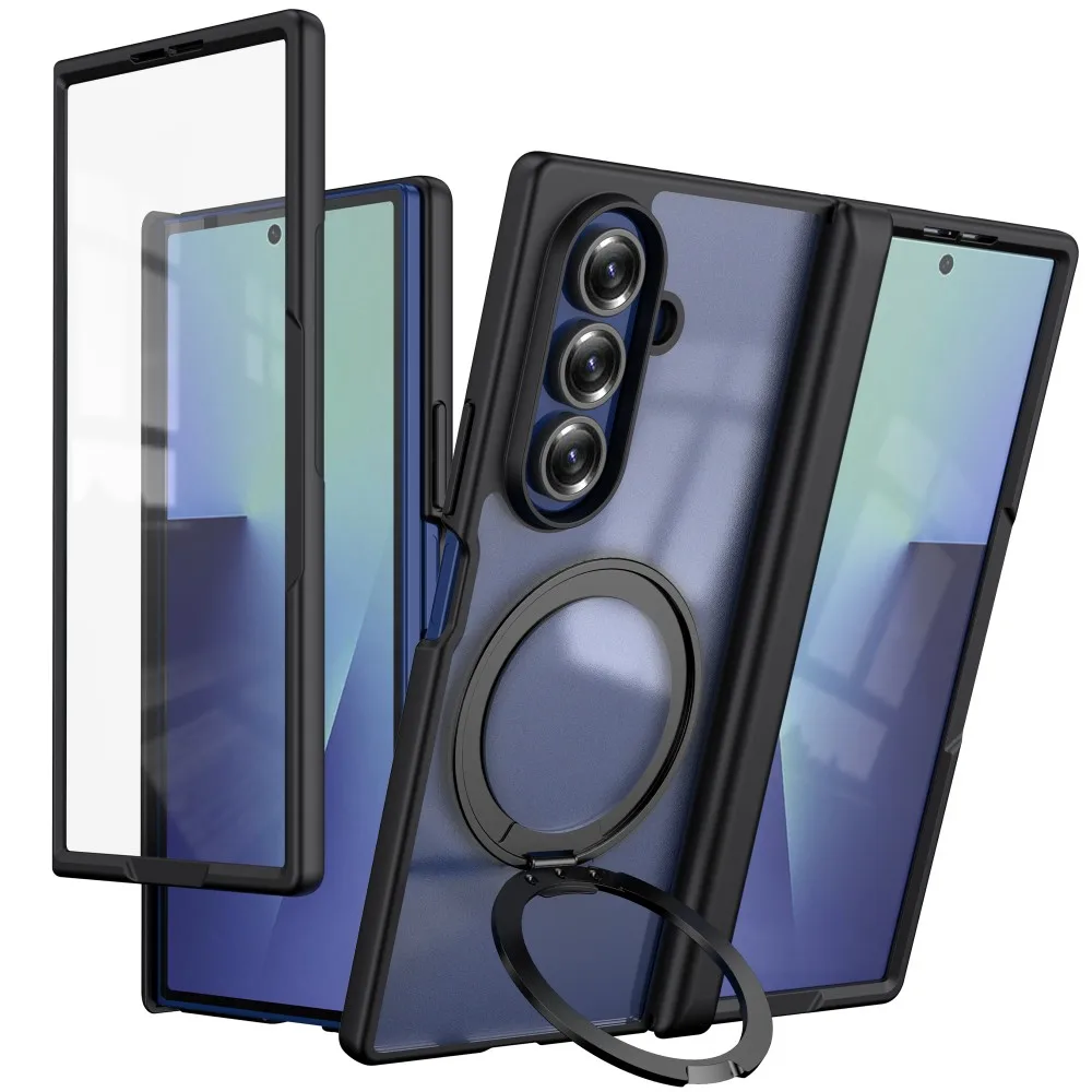 Para Samsung Galaxy Z Fold 7 funda dura transparente 360 anillo soporte magnético funda protectora trasera para Samsung Z Folld7 Shell