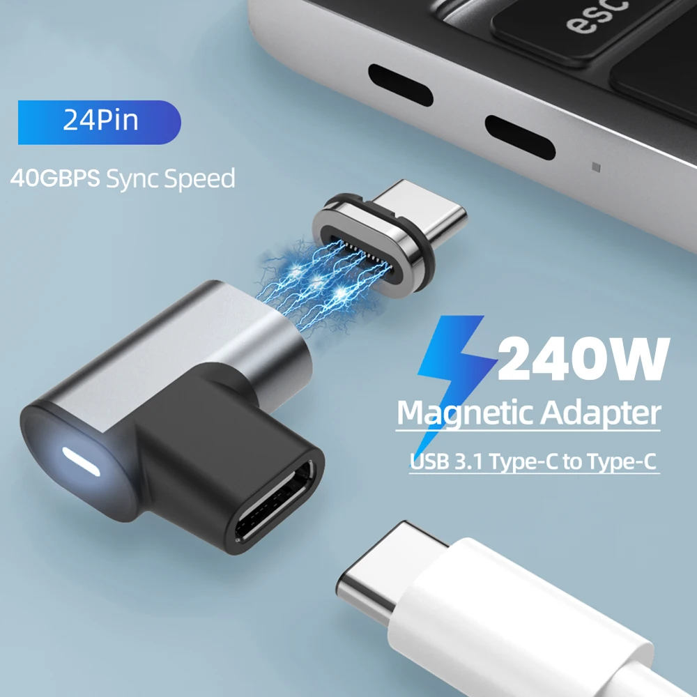 Adaptador magnético USB C a tipo C de 240W, convertidor magnético de transferencia de datos de carga rápida USB C, conector de vídeo 8K para tableta y portátil - imagen 2