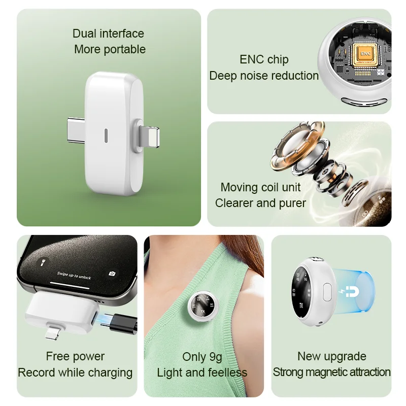 K31Pro 2.4G Wireless Lavalier Dual Microphone 5.3 Bluetooth ENCNoise Cancelling Digital Display for Video Shooting Recording - imagen 5