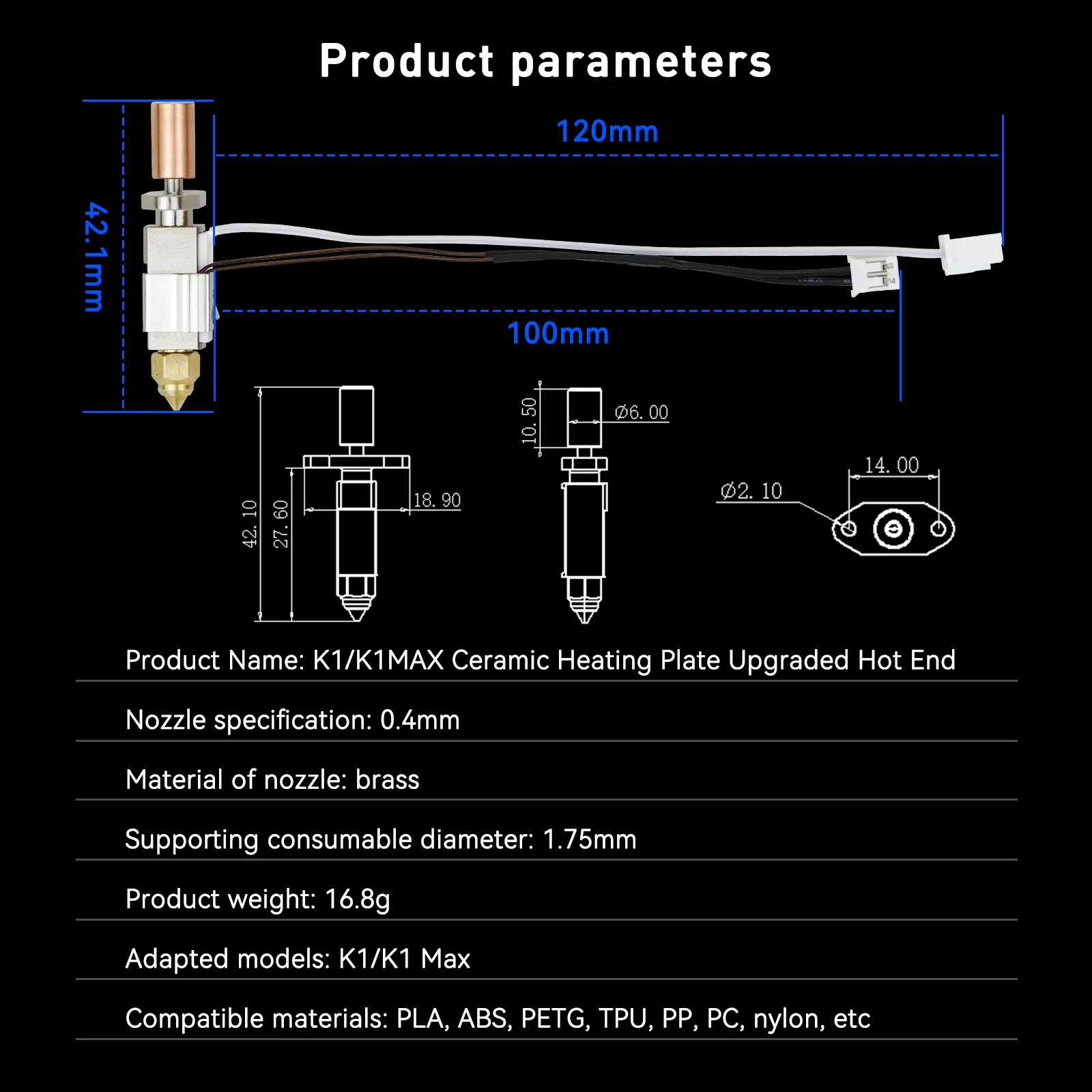 Para Creality K1 Max CR-M4 Hotend Kit calefacción de cerámica para Creality K1 actualización Hotend boquilla colocada de cobre - imagen 2