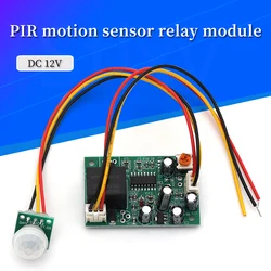 1-10 Uds DC 12V PIR Sensor de movimiento módulo de relé IR infrarrojo Sensor de detección de movimiento humano controlador piroeléctrico interruptor temporizador retardo