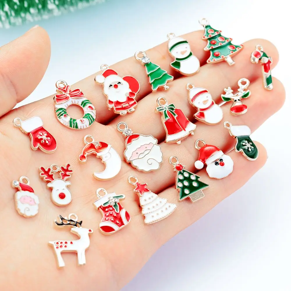 Juego de dijes navideños de aleación de esmalte, decoración de árbol de Navidad, colgante, fabricación de joyas artesanales, suministros para fiestas de Navidad, 20 piezas por juego - imagen 2