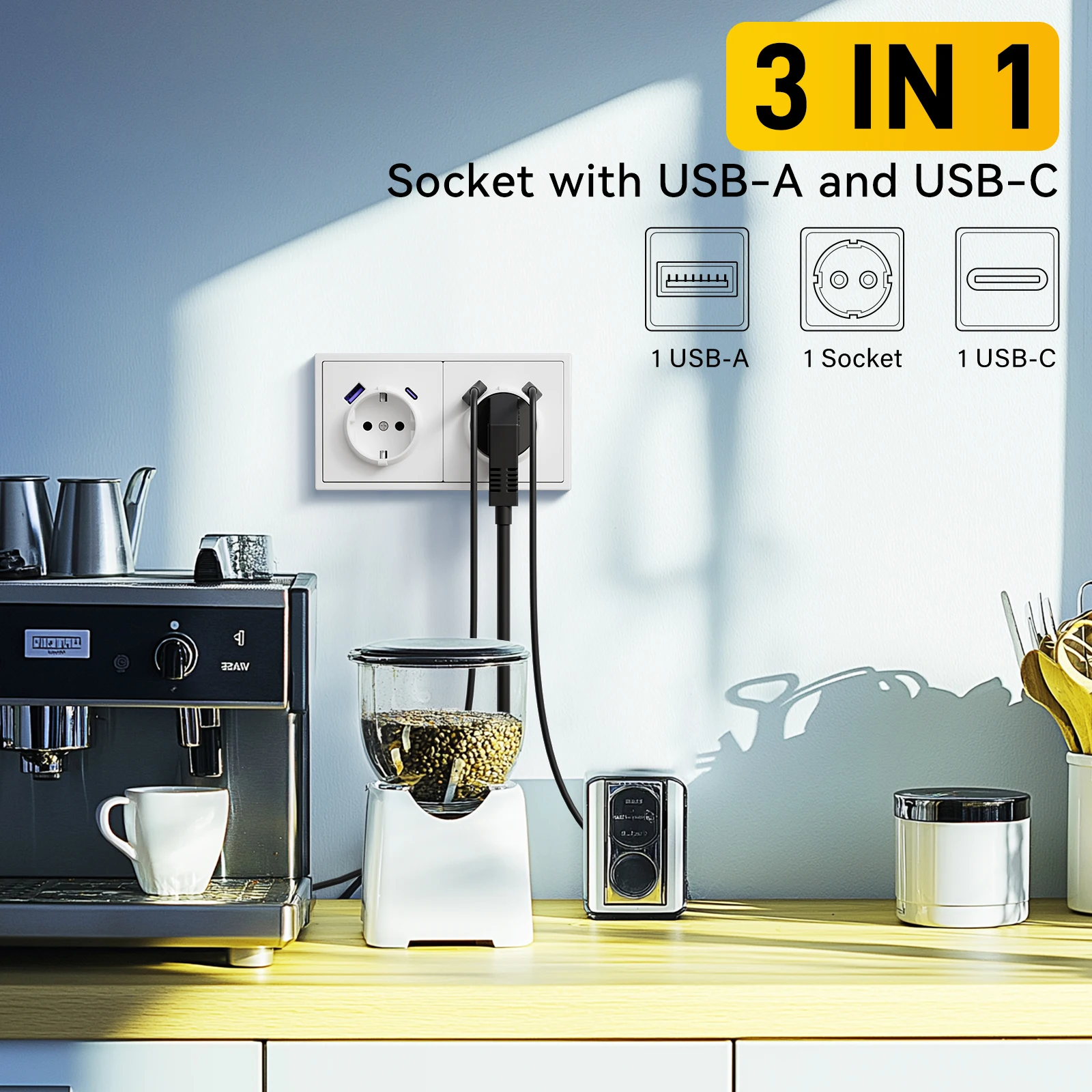 BSEED-enchufes de pared individuales de la UE, tomas de corriente dobles, triples enchufes integrados para el hogar con puertos USBC de 20W, Panel de PC de carga rápida - imagen 2