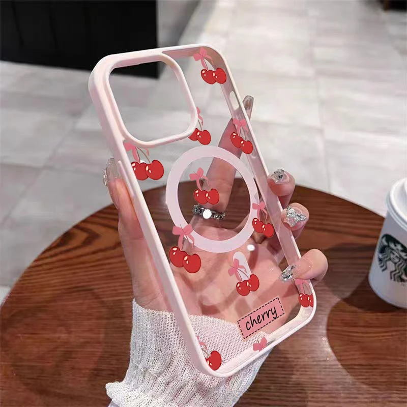 Funda de teléfono magnética con diseño de cereza roja para iPhone 17 16 15 14 13 12 11 PRO MAX PLUS 16e Air para cubierta de carga inalámbrica Magsafe - imagen 2