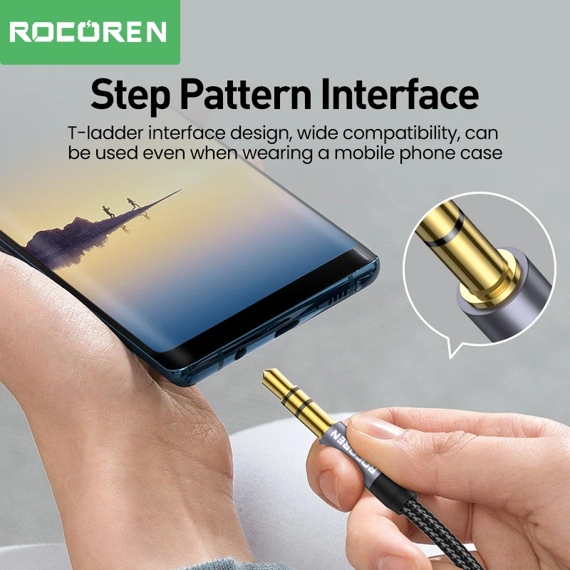 Rocoren-Cable auxiliar de Audio macho a macho, Conector de 3,5mm para teléfono, auriculares, coche, MP3, altavoz, ordenador, 5 M - imagen 5