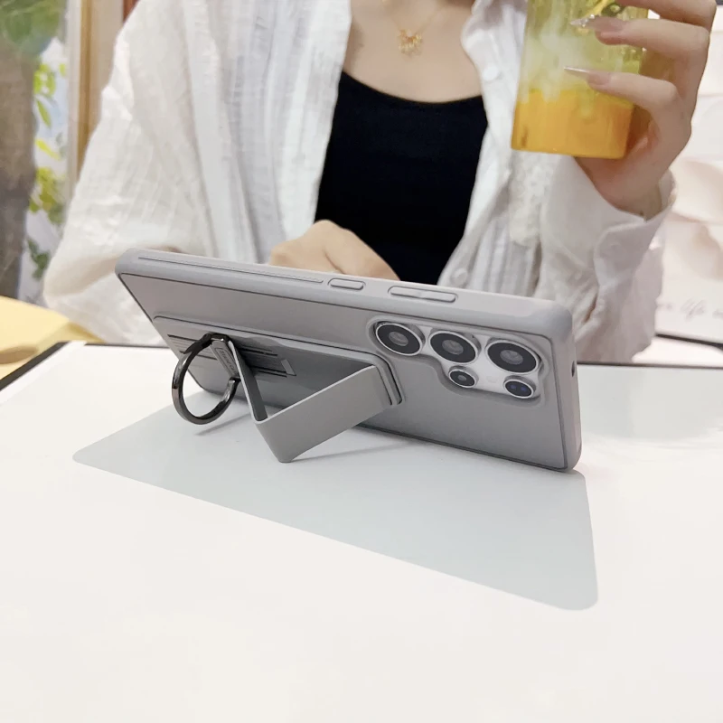 Nueva funda de teléfono con anillo de soporte de empuje de Metal mate de Color sólido de lujo para Samsung S25 Ultra S23 S24 Ultra Plus cubierta trasera de parachoques - imagen 3