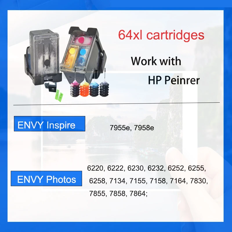 Einkshop-cartucho de tinta remanufacturado para impresora HP, recambio de tinta para impresora HP ENVY Photo 6200, 6220, 6222, 7100, 7120, 7800, Inspire 7950e, 64 XL, 64XL - imagen 3