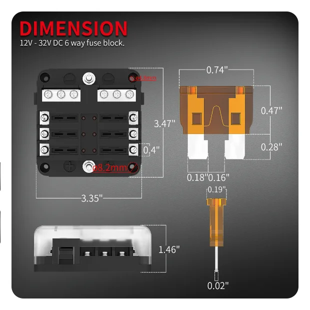 Soporte para caja de fusibles para barco y coche, portafusibles de cuchilla de 6 vías y 12 vías e indicador de advertencia, tableros de distribución de 12V-24V - imagen 5