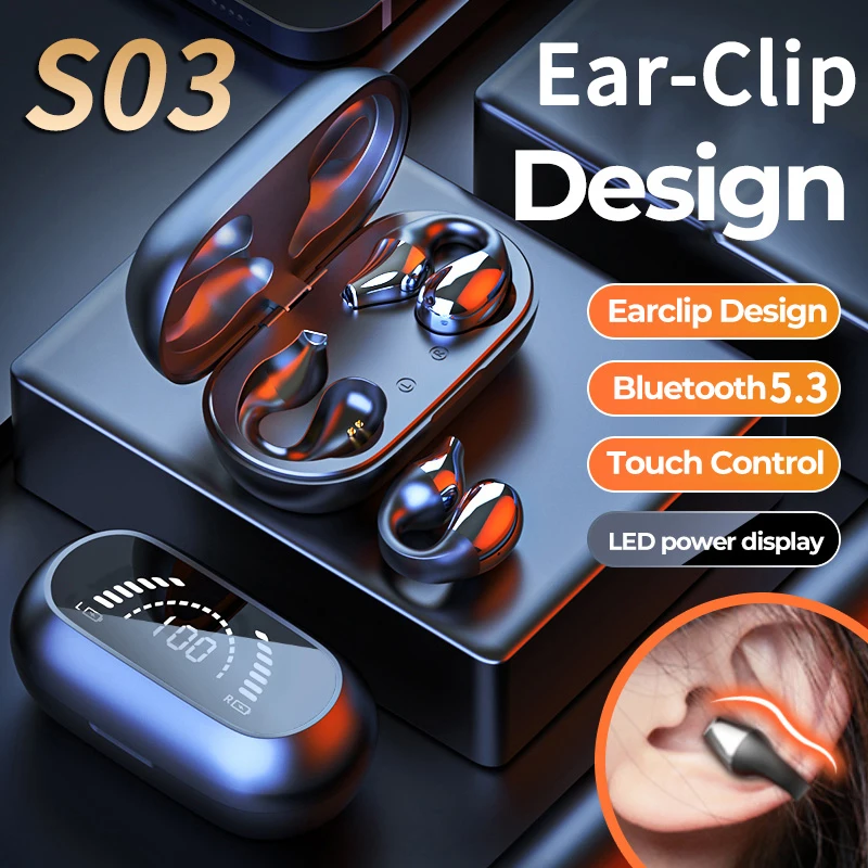 Original S03 TWS auriculares inalámbricos HIFI graves pesados pendiente con Clip envolvente estéreo Bluetooth 5,3 auriculares para juegos deportes música - imagen 2
