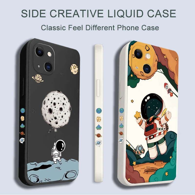 Funda de teléfono con bonito astronauta espacial de dibujos animados para iPhone 15, funda de silicona mate para iPhone 14, 13, 12, 11 Pro Max XR XS X 7, 8, 15 Plus - imagen 3