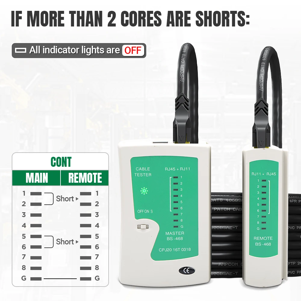 AMPCOM-probador de Cable de red, comprobador de Cable Ethernet RJ45, comprobador LAN para Cable LAN Cat5 Cat6 CAT7 8P 6P y Cable telefónico RJ11 - imagen 5