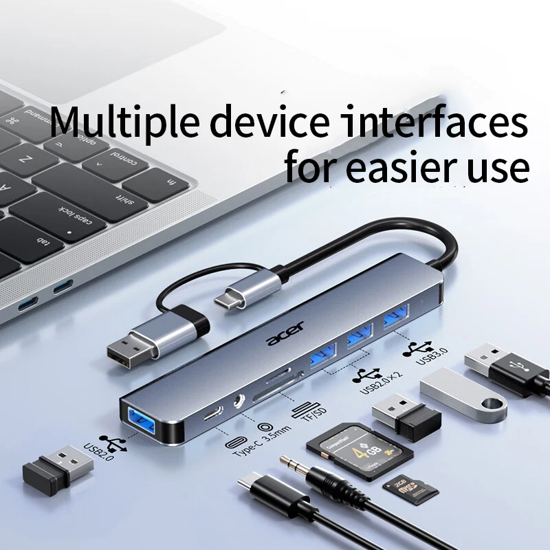 YINDIAOxACER 8 en 2 USB + tipo C HUB estación de acoplamiento con Audio de 3,5mm lector de tarjetas Micro SD portátil tableta teléfono convertidor de disco - imagen 2