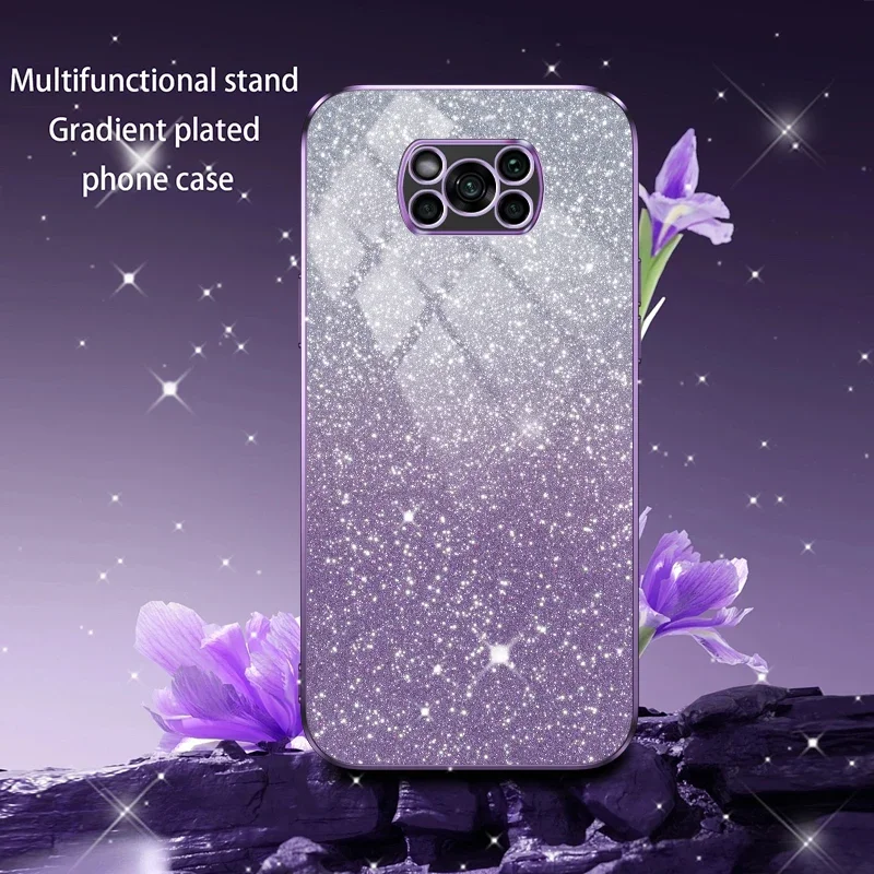 Funda de silicona chapada con purpurina brillante para Xiaomi Poco C75 C71 C65 X7 X6 X5 F6 M7 M6 F7 F5 Pro X3 F3 M5S cubierta trasera de lente de cámara - imagen 4