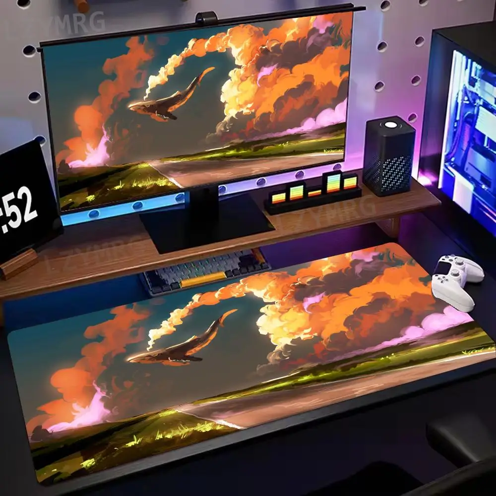 Alfombrilla de ratón voladora de ballena de dibujos animados, accesorios de escritorio de PC antideslizantes de goma grande, alfombrilla de ratón para oficinas y teclado de jugador, alfombrilla decorativa