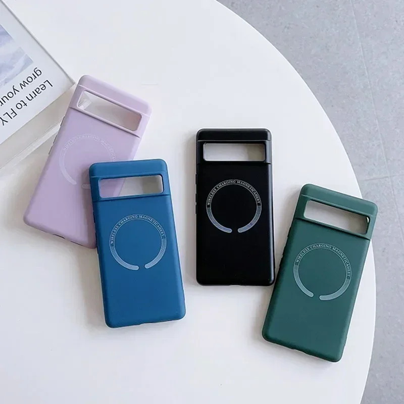 Funda de teléfono Magesafe para Google Pixel 8 8A 7 7A 6 6A 5 5A Pro flocado interno silicona carga inalámbrica magnética funda trasera suave - imagen 3