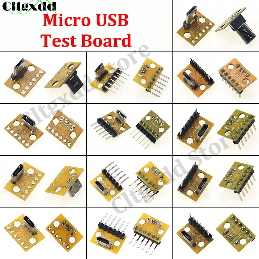 Placa de prueba Micro USB Vertical 5P 5 pines, conector macho hembra, puerto de carga, placa adaptadora multifuncional de 2,54mm, 5 unidades