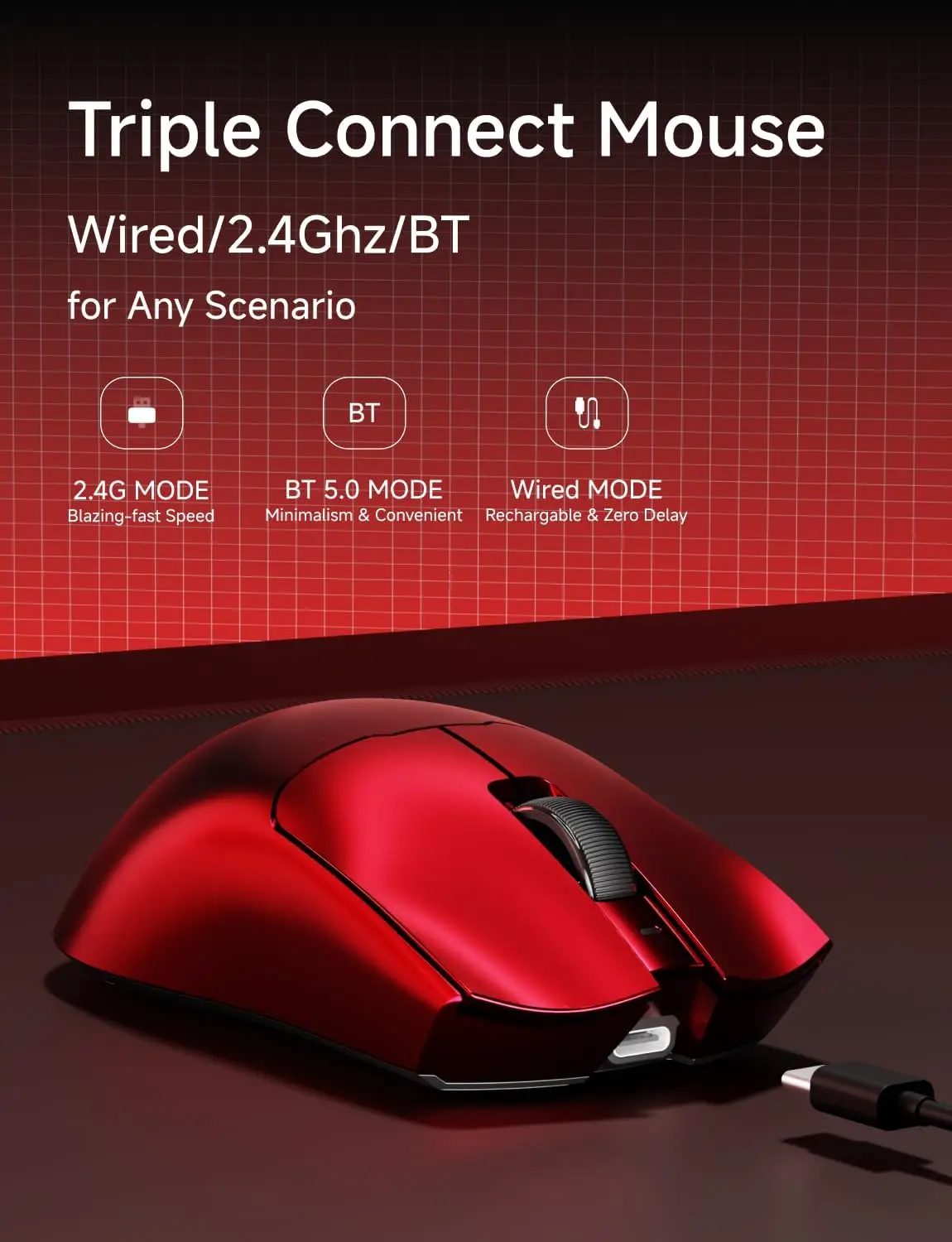 Ratón para juegos Ultra inalámbrico S9, ordenador ergonómico de 59G, ratón EWEADN, modos triples, 8K PAW3950, 42K DPI, Sensor óptico programable - imagen 2