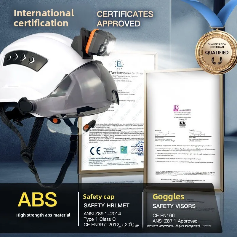 Casco de seguridad para construcción CE con visera, gafas integradas para ingeniero, casco duro ABS, gorra de trabajo Industrial ANSI, protección para la cabeza, nuevo - imagen 3