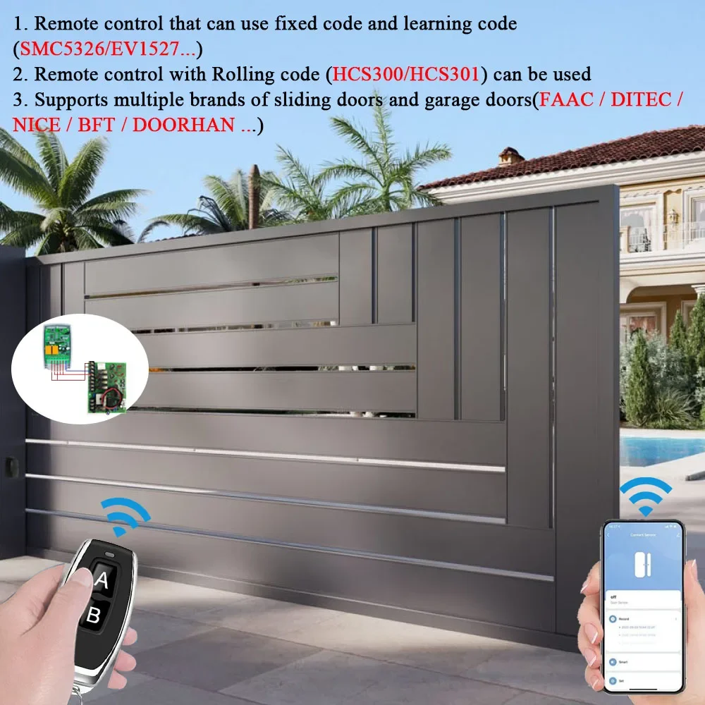 Tedelig-controlador inteligente para puerta corredera de garaje, dispositivo inalámbrico con WiFi, RF, 433MHz, DC, AC, 12V, 24V, compatible con código rodante - imagen 3