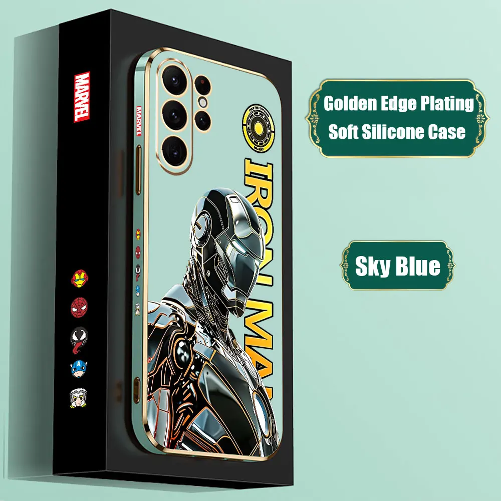 Funda de teléfono Cool Marvel Iron Man S24Ultra para Samsung Galaxy S24, S23, S22, S21, S20 Ultra Fe, S10, S9, S24 Plus, 5G, cubierta chapada de lujo - imagen 4