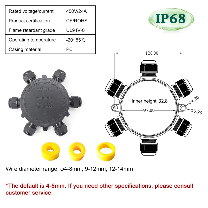 Caja de conexiones impermeable de 1-6 vías, 24A/450V, LED redondo para exteriores, 4-8mm de diámetro, terminales eléctricos externos de 2/3/4/5 vías IP68 - imagen 5