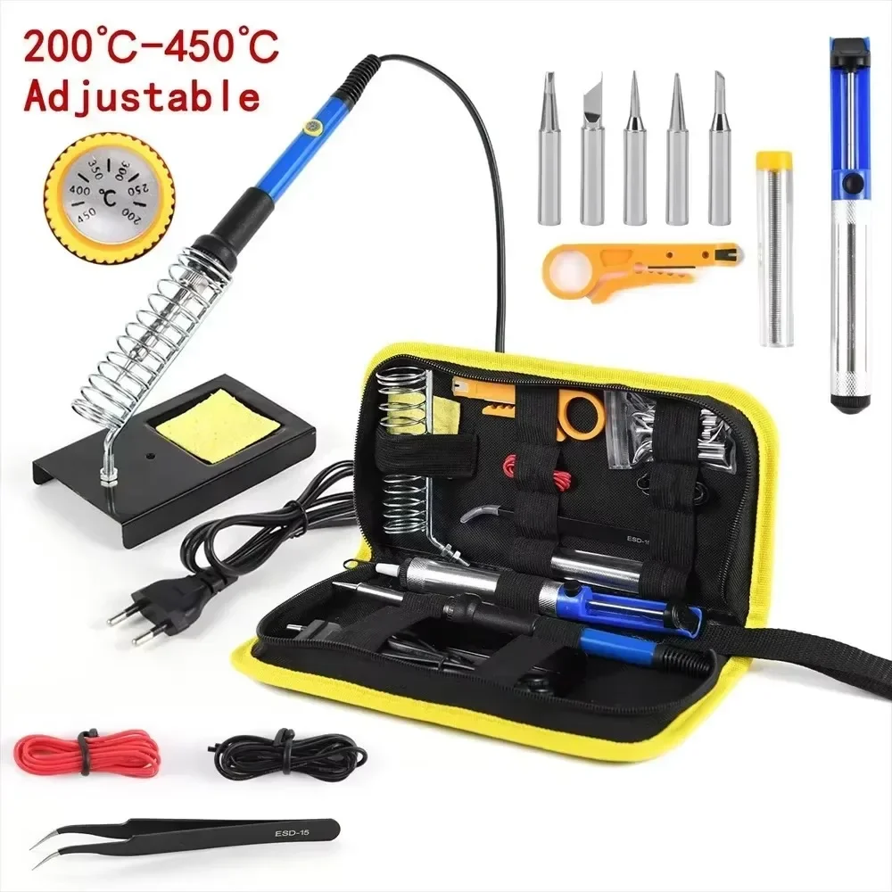 Kit de pistola para soldar de 60W, juego de herramientas 15 en 1 de temperatura ajustable con soldador, juego de soldadores eléctricos con enchufe europeo - imagen 2