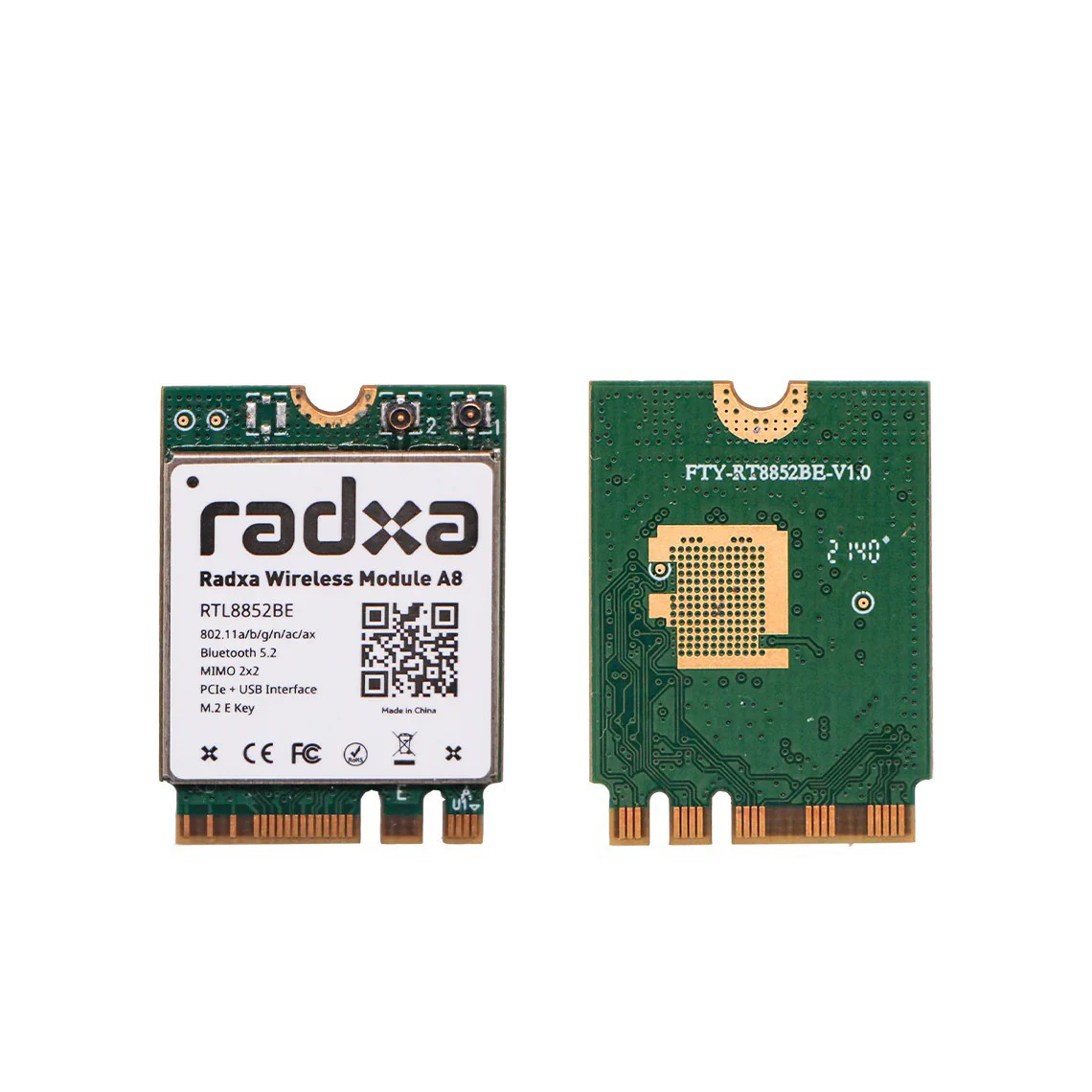 Módulo inalámbrico Radxa A8 WiFi6 / BT5.2 Antena dual compatible con PCIe M.2 E K