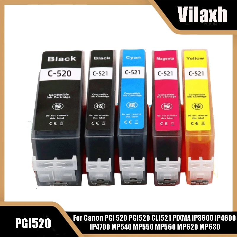 Vilaxh PGI-520 CLI-521 cartucho de tinta para Canon PGI 520 PGI520 CLI521 PIXMA IP3600 IP4600 IP4700 MP540 MP550 MP560 MP620 MP630