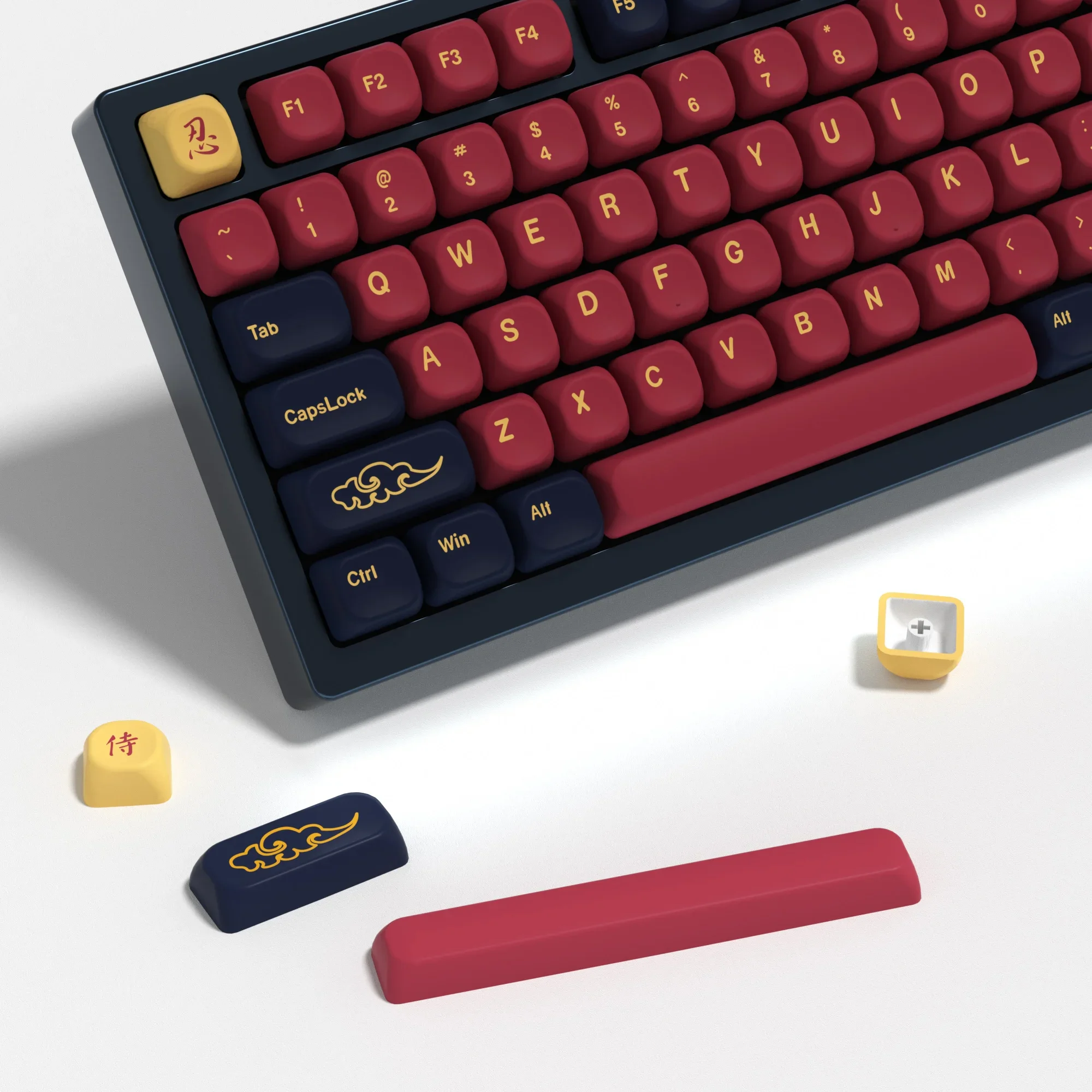 Teclado mecánico para juegos, teclas PBT, perfil KOA Samurai rojo, interruptores MX, aven68, mad 60he, ak820 pro, mad 68h, 131 teclas aula F87 F108 F99 Pro ACE60 ACE68 RAINY75 AK74 gx87 crush80 - imagen 3