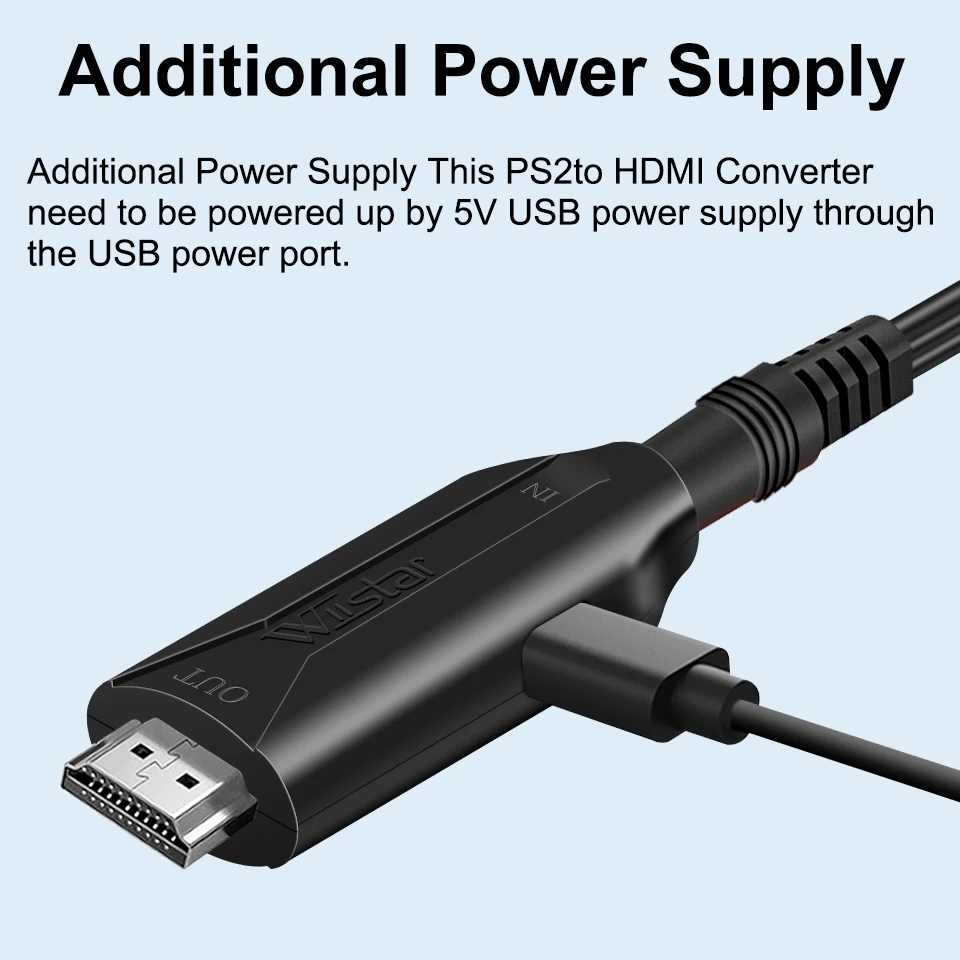 Adaptador Full HD de 1080P con Cable de alimentación de 5V CC para PS2 a HDMI, compatible con TV/Monitor/proyector/ordenador de PC, macho a macho - imagen 3