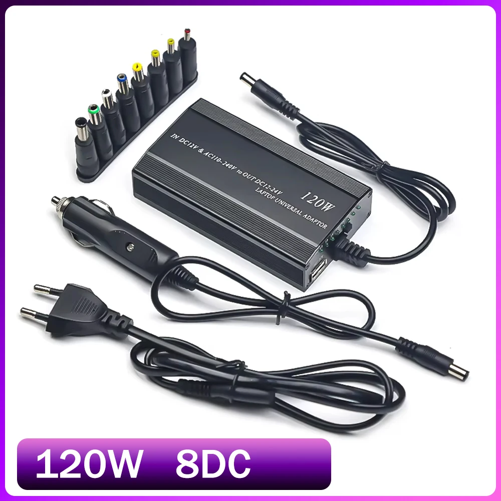 Ajustable 120W 220v 110v a 12V 15V 16V 18V 19V 20V 22V 24V cargador de coche Universal AC DC adaptador fuente de alimentación usb Notebook
