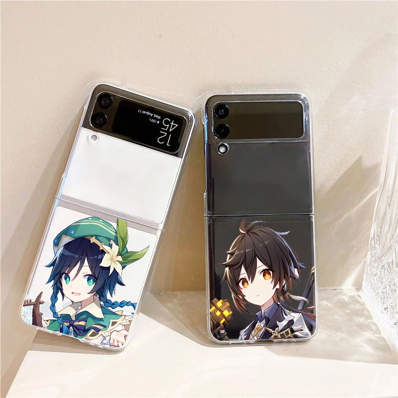 Funda de teléfono para Samsung Galaxy Z Flip 4 5, carcasa de PC dura transparente, Genshin Impact Game para Samsung Z Flip 3, funda Couqe, parachoques