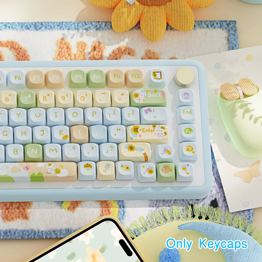 Teclas de perfil MOA con tema de girasol, teclas PBT de dibujos animados de Anime para interruptor Cherry Mx, Kit de teclado mecánico, teclas MCA personalizadas - imagen 4