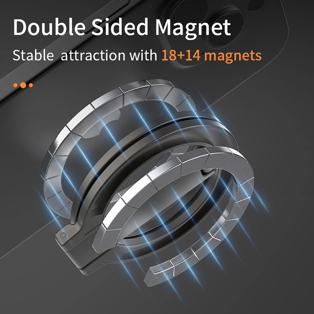Double-Sided Magnetic Attraction Cell Phone Circular Holder 360° Folding Adjustable Metal Bracket for Phone 16 Smart Phone Stand - imagen 5