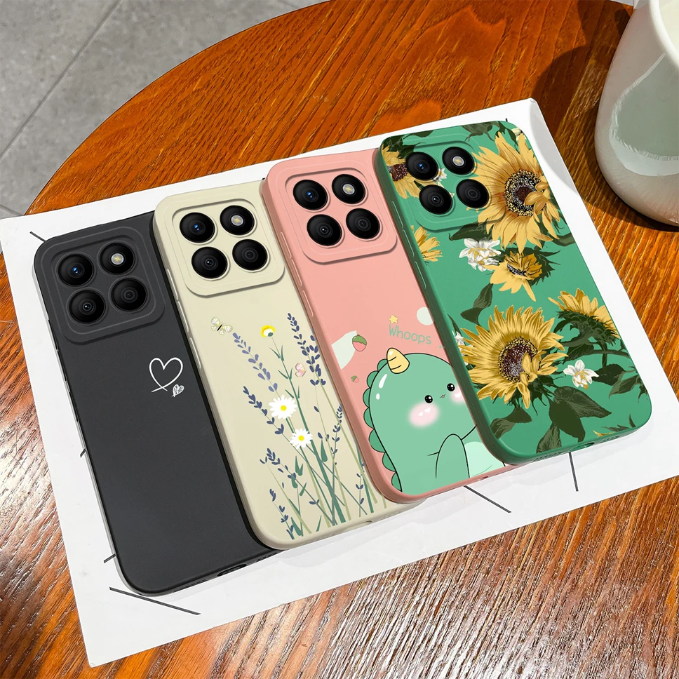 Funda protectora de silicona líquida para Honor X8b, carcasa cuadrada con diseño de girasol, dinosaurio bonito, parachoques - imagen 2