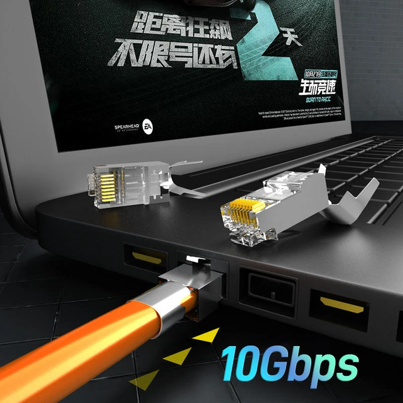 Hoolnx Cat7 RJ45 Conectores de paso 3 clavijas CAT6A 50U chapado en oro Conector modular de paso blindado de 2 piezas para cable FTP/STP - imagen 4