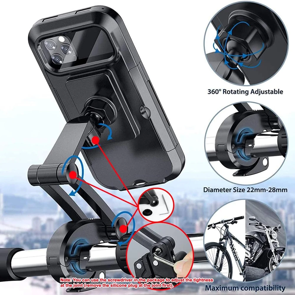Adjustable Waterproof Bike Phone Holder Motorcycle Electric Bicycle GPS 360° Magnet Case Cell Phone Support Mount Bracket Bag - imagen 4