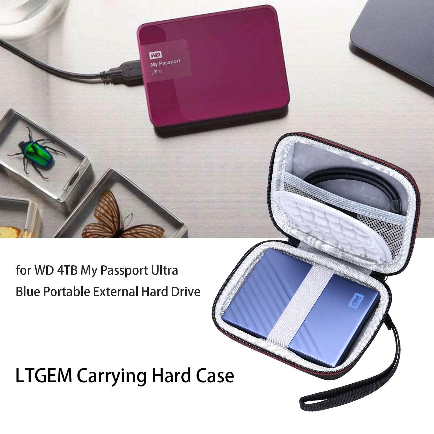 Estuche para disco duro para WD 4TB My Passport Ultra WDBPMV0040BSL Bolsa de transporte de almacenamiento para accesorios de disco duro (solo bolsa) - imagen 2