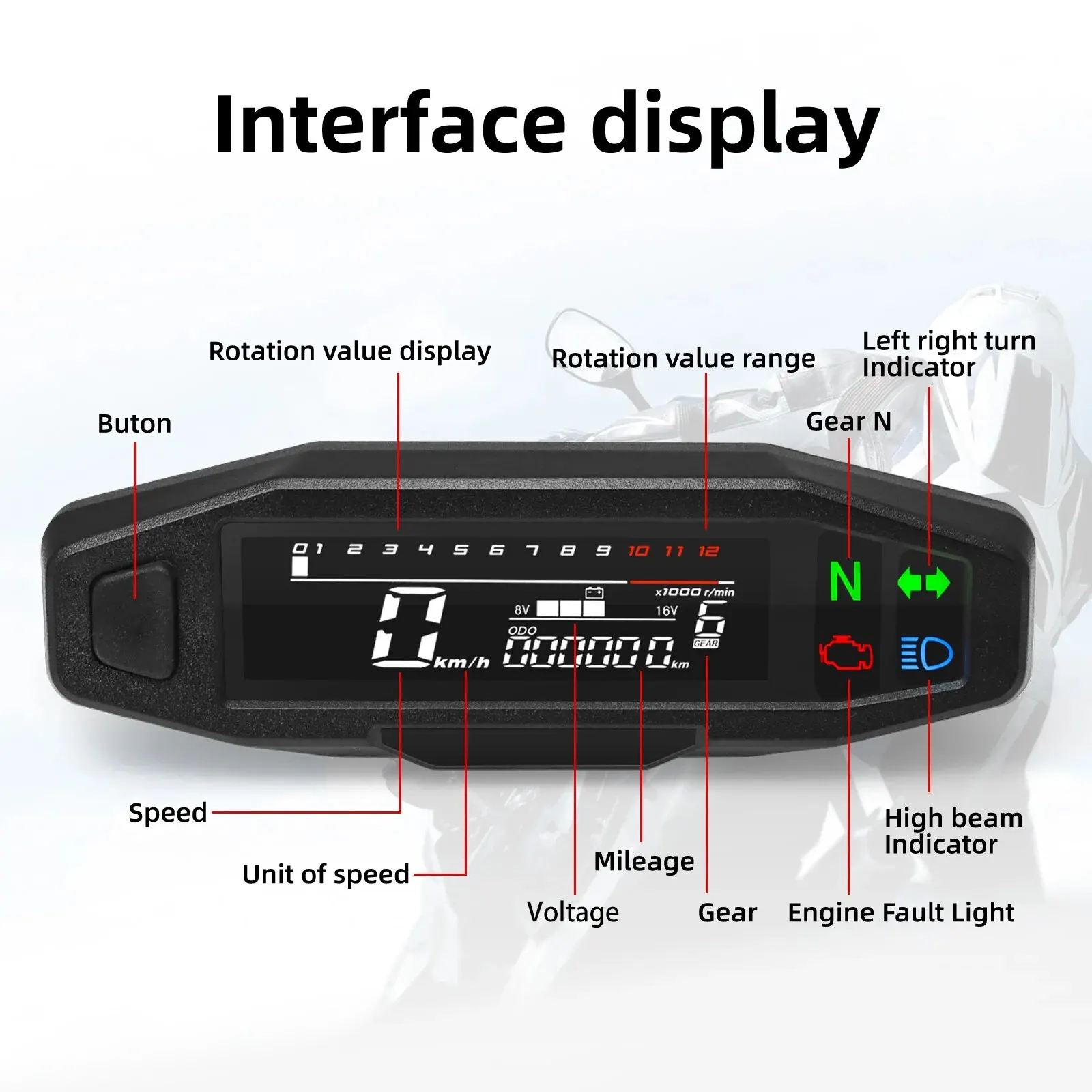 Velocímetro Universal AD para Moto: Tacómetro Digital LED y LCD - imagen 4