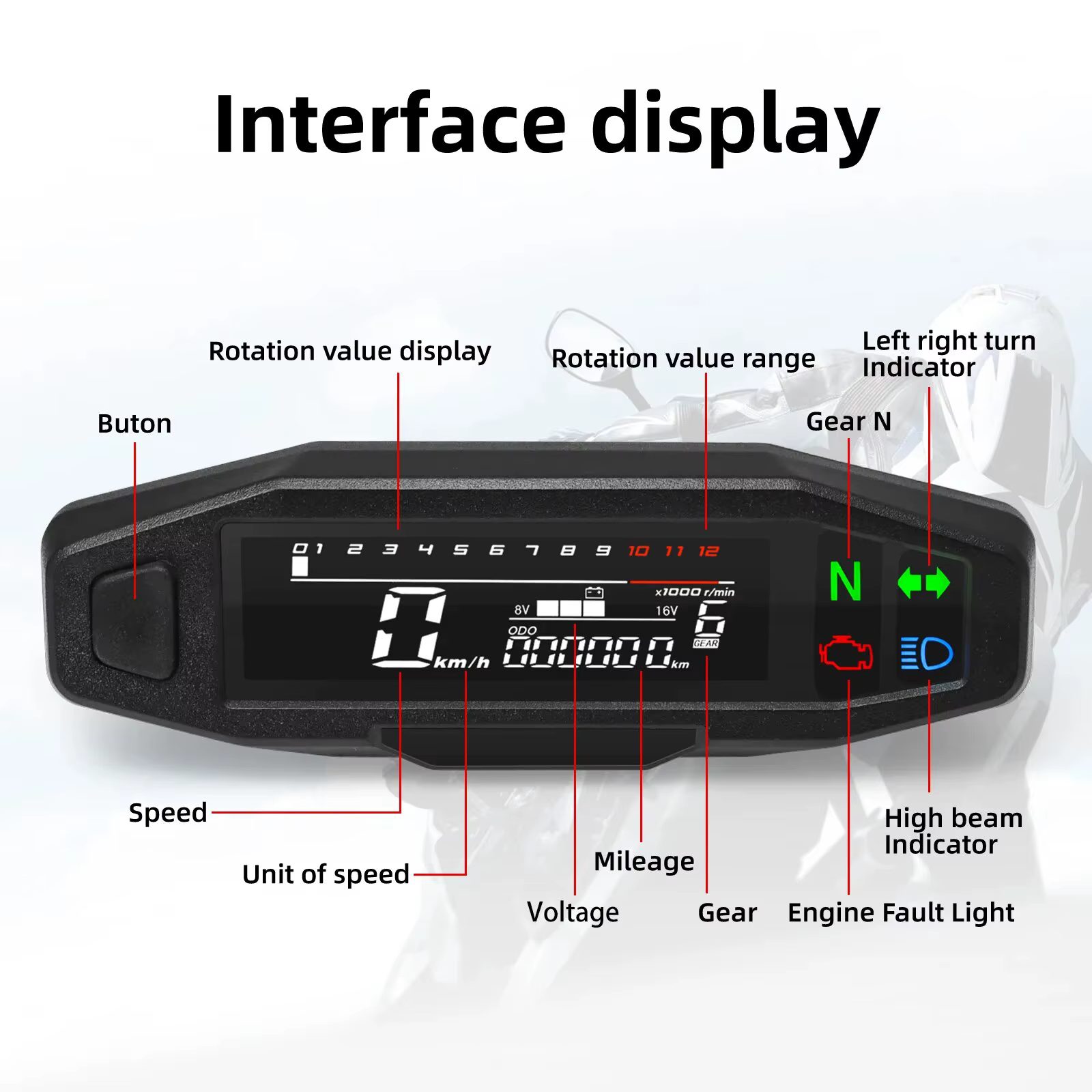 Velocímetro Universal AD para Moto: Tacómetro Digital LED y LCD - imagen 4
