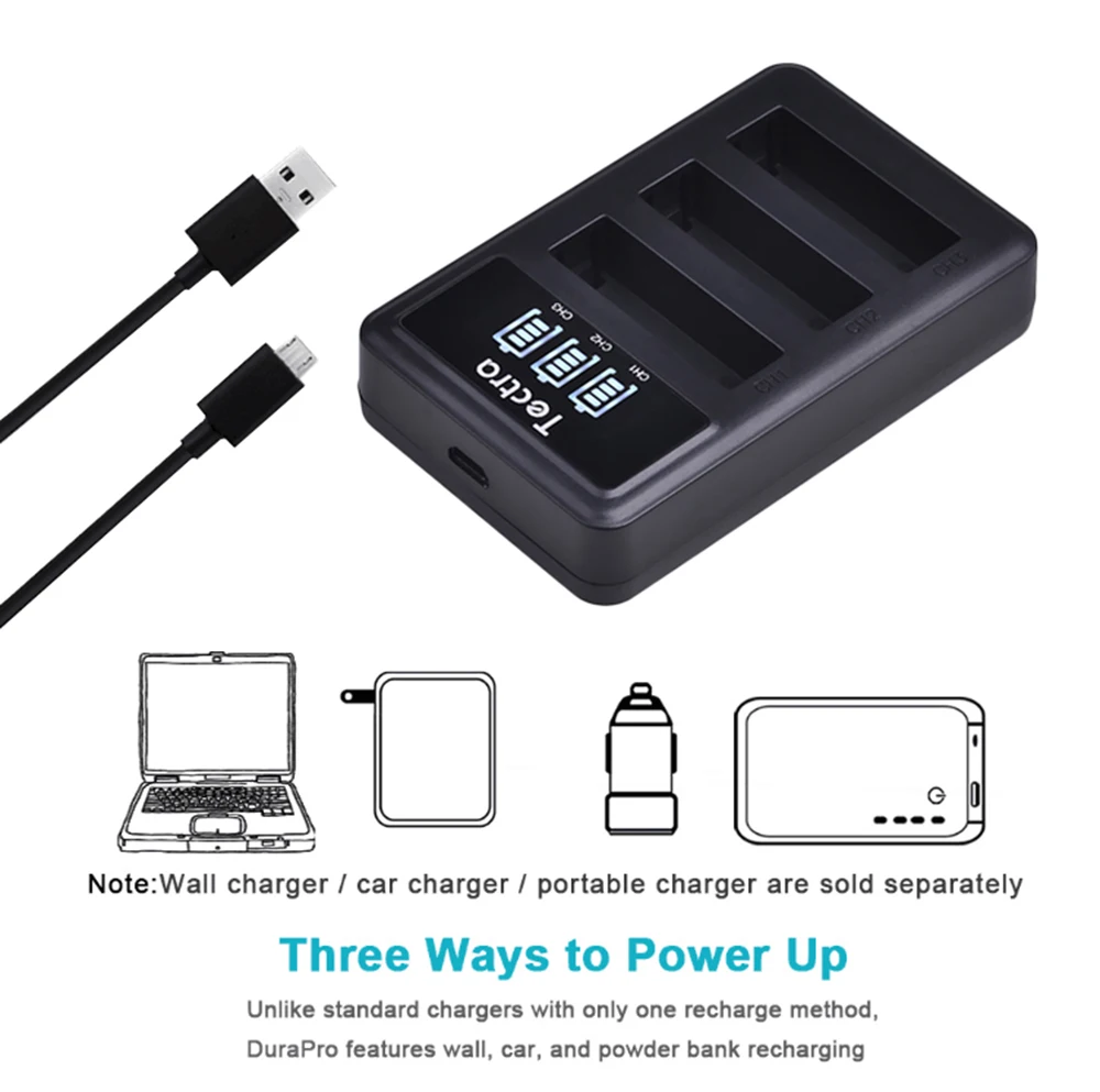 Baterías de iones de litio Tectra 3,8 V 1200mAh batería SJ8 y cargador USB para cámara de acción SJCAM SJ8 Pro, SJ8 Plus, SJ8 Air - imagen 5