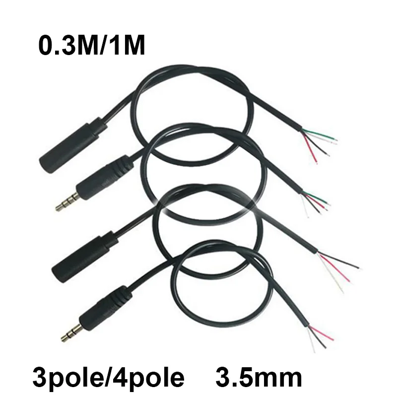 Nuevo conector auxiliar macho hembra de 3,5mm, 3 pines, 4 pines, 0,3 m, 1m, Cable de extensión de Audio, línea de cabeza auxiliar, Cable de Audio estéreo Diy de 3,5mm - imagen 5