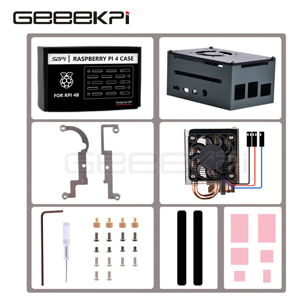 GeeekPi Kit de carcasa de Metal para Raspberry Pi 4B, Compatible con PoE Hat, Enfriador de torre de hielo ultrafino