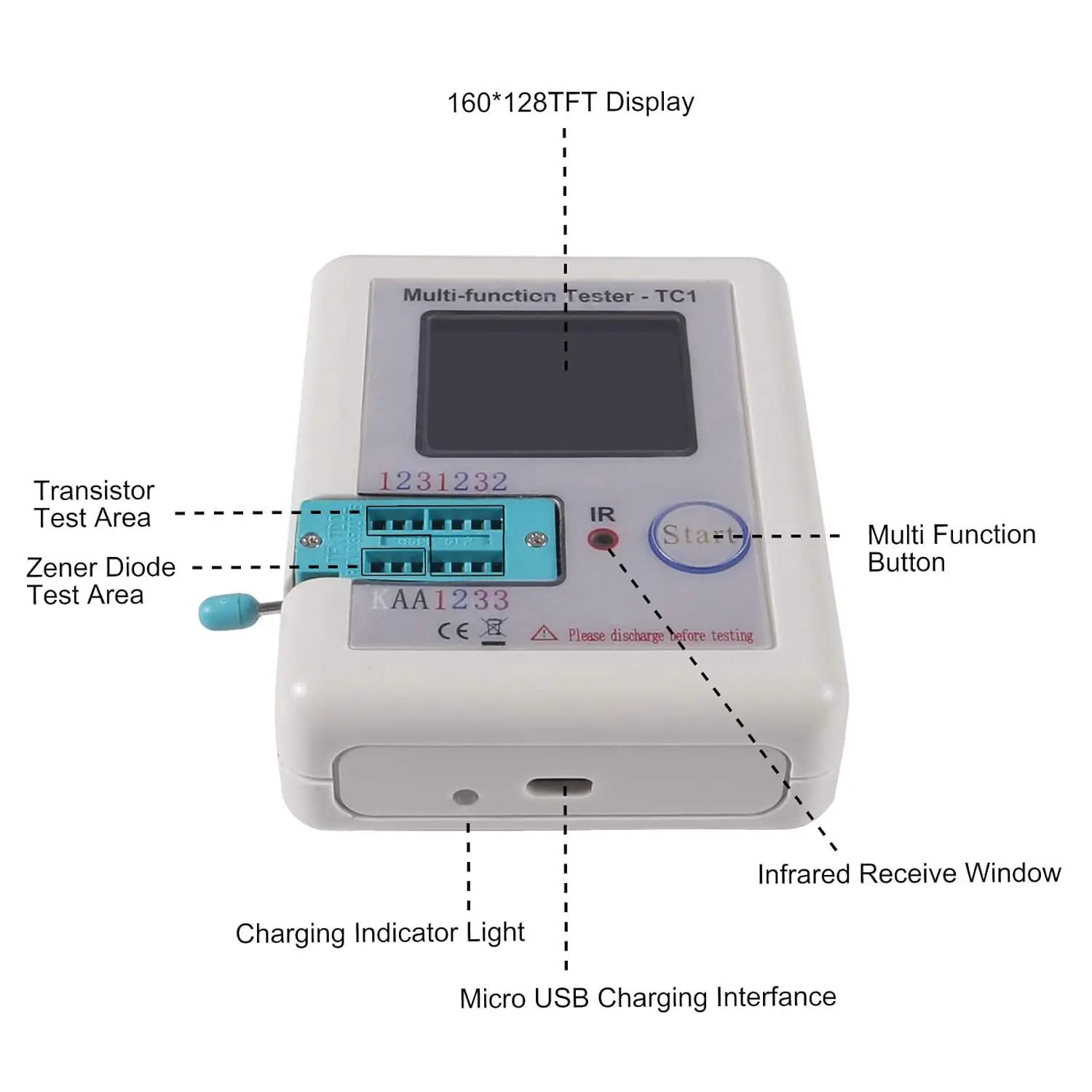 LCR-TC1 Probador multifunción Pantalla colorida Transistor de retroiluminación TFT multifuncional de bolsillo 1,8 pulgadas para triodo de diodo - imagen 3