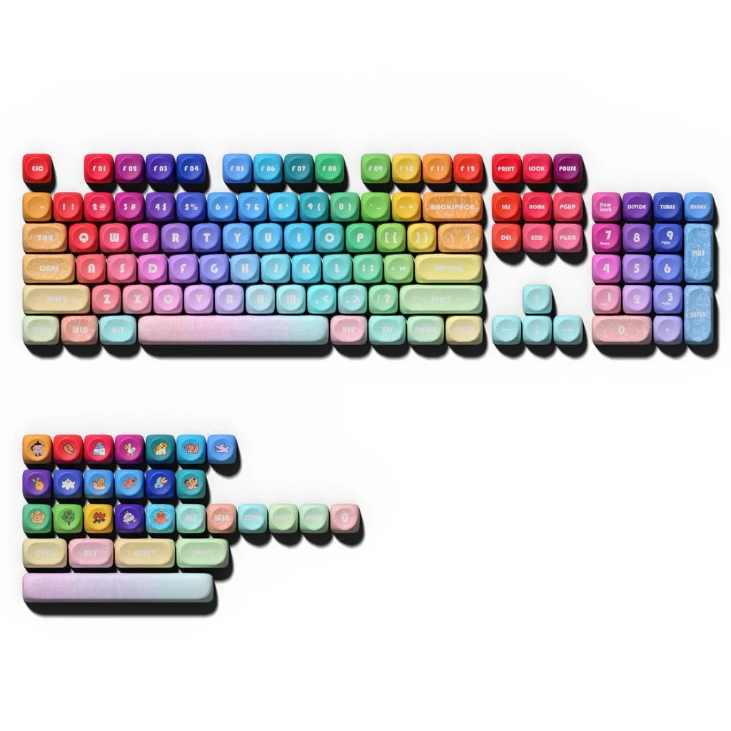 Juego de teclas Rainbow, tapa redonda, perfil MOA, PBT DYE-SUB, 135 teclas para teclado mecánico tipo MX